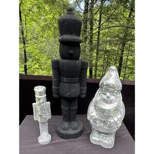 Vintage Christmas 27” Black Velvety & Mirrored Nutcracker And Gnome Lot